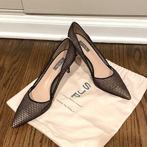 SJP Black Mesh Fishnet Glitter Kitten Heels